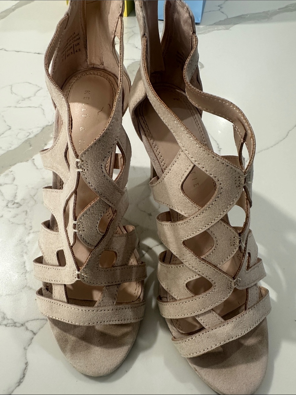Kelly & Katie Nude Suede Cutout Strappy High Heels
